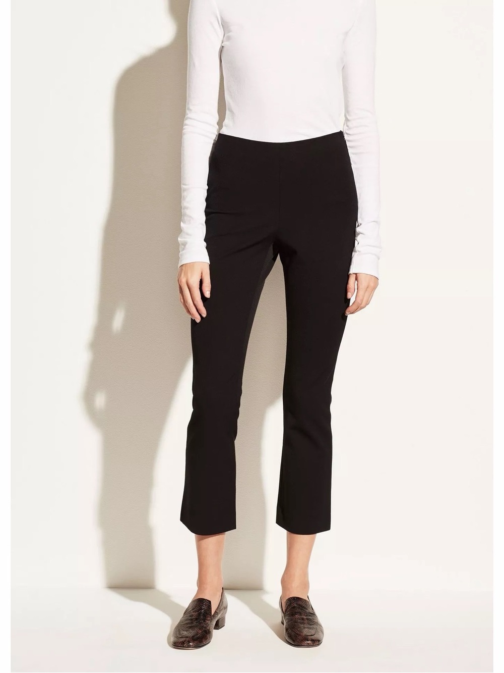 Vince High Rise Crop Flare Ponte Trouser Pants in Black